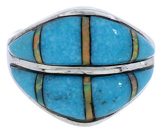 Sterling Silver Jewelry Turquoise Opal Inlay Ring Size 6-3/4 RS44907